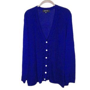 JONES NEW YORK WOMAN Cobalt Blue Long Sleeve Cable Detail Button Up Cardigan 2X